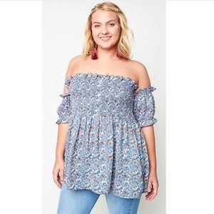 BOGO Ditsy Floral Plus Size Off the Shoulder Tunic
